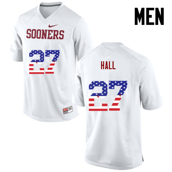 Men Oklahoma Sooners #27 Jeremiah Hall College Football USA Flag Fashion Jerseys-White - Click Image to Close